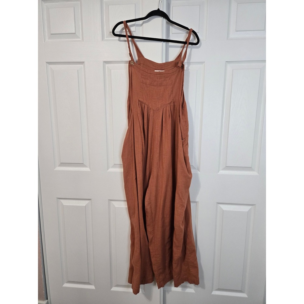Natural Life Terracotta Orange Linen Blend Wide Leg Jumpsuit Overalls XL